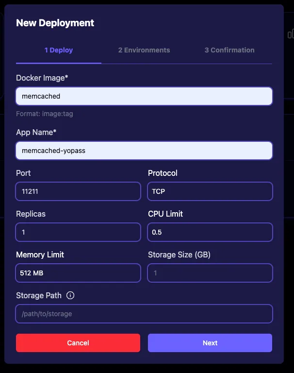 Deploy Memcached for Yopass