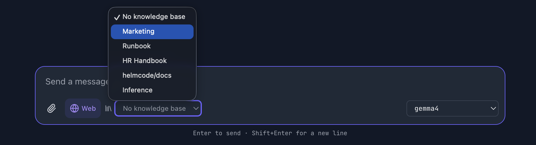 Knowledge base selector in chat